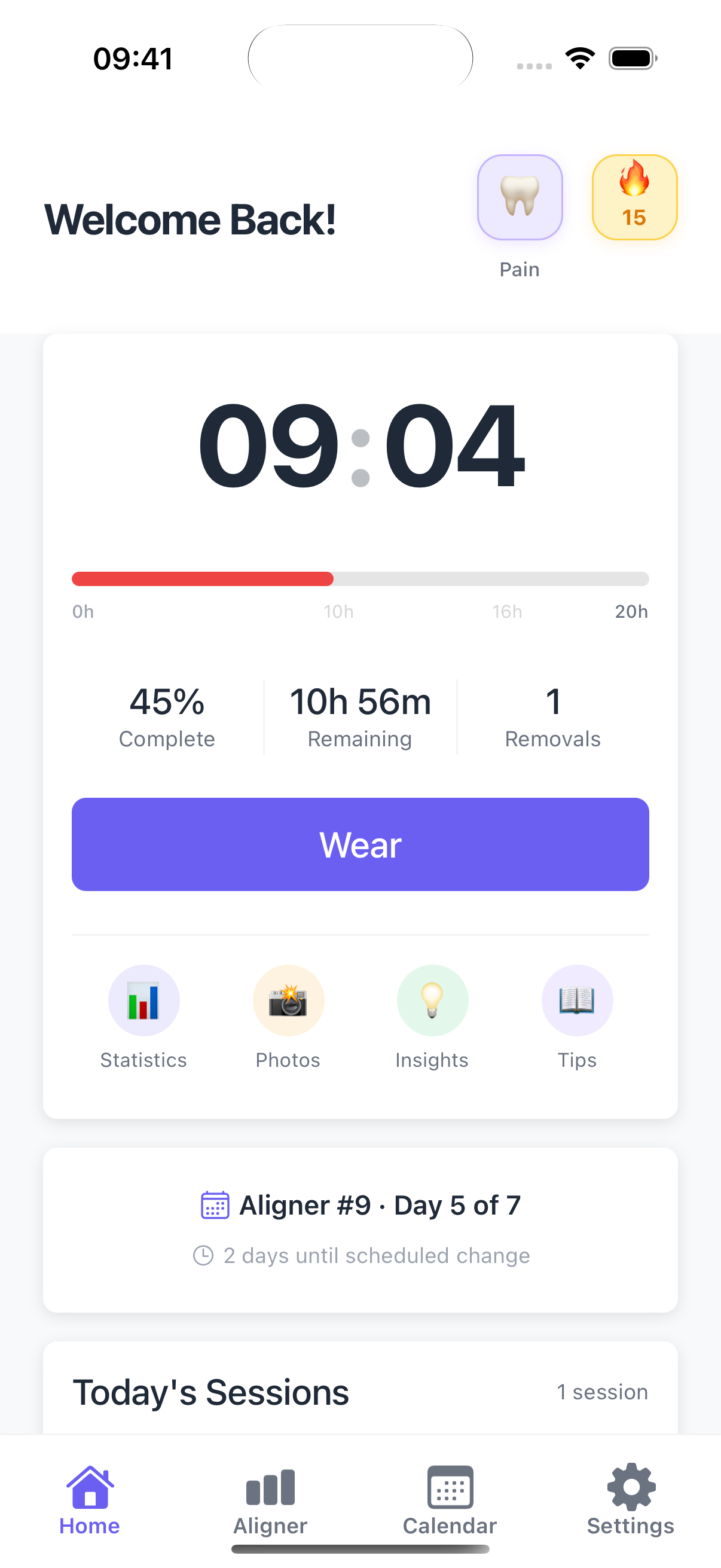 Wear time timer with daily goal tracking